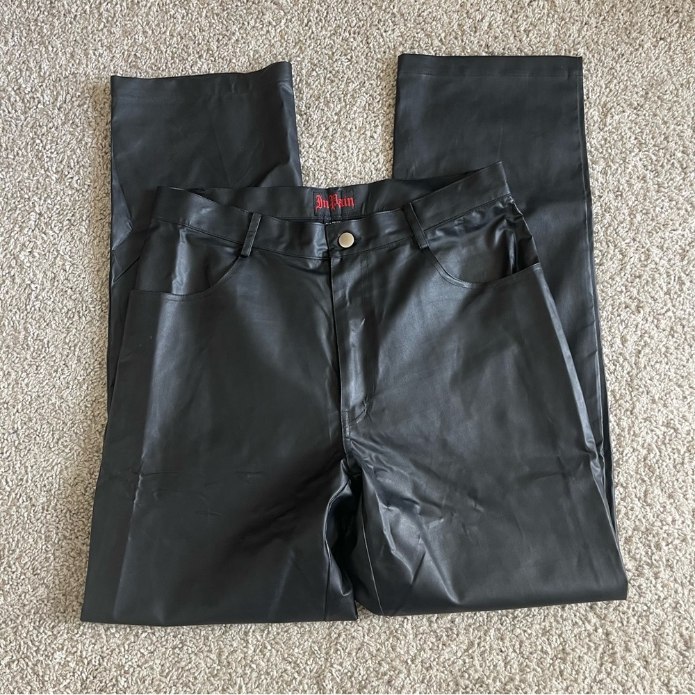 In Pain Polyurethane Black Faux Leather Straight Pants